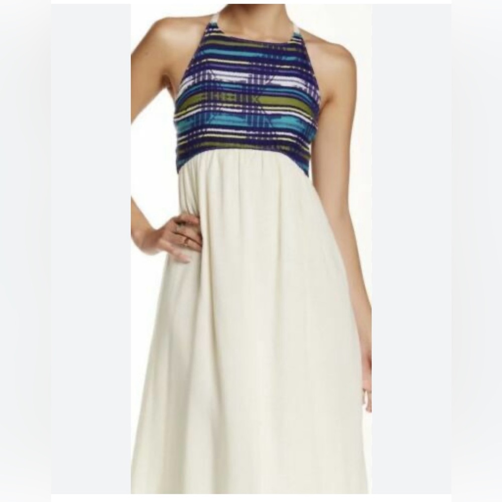 Roxy Blue and Green Striped Maxi Dress